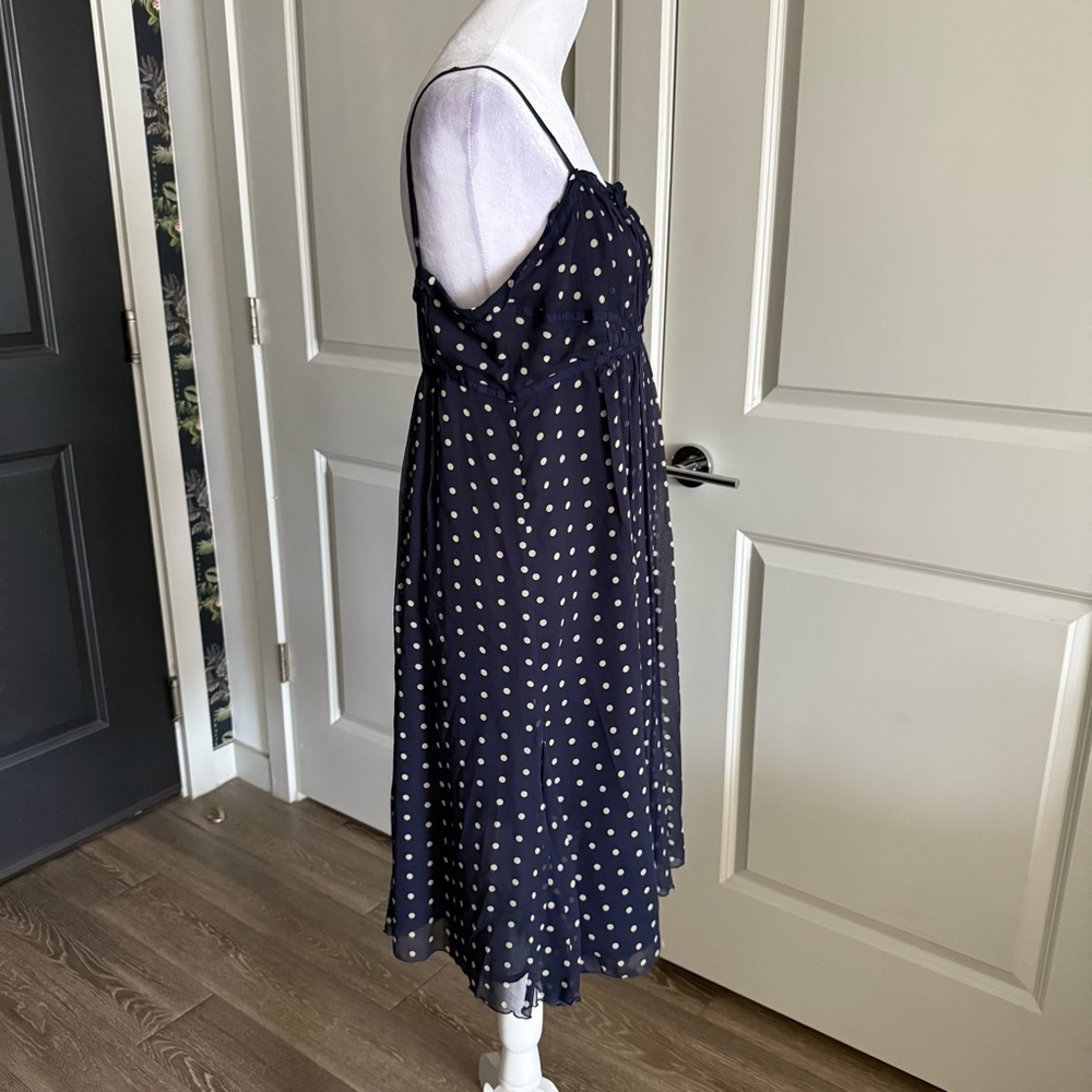 Vintage 90s Vision Apparel 100% Silk Navy and Cream Polka Dot Dress Size 10 - Picture 3 of 7